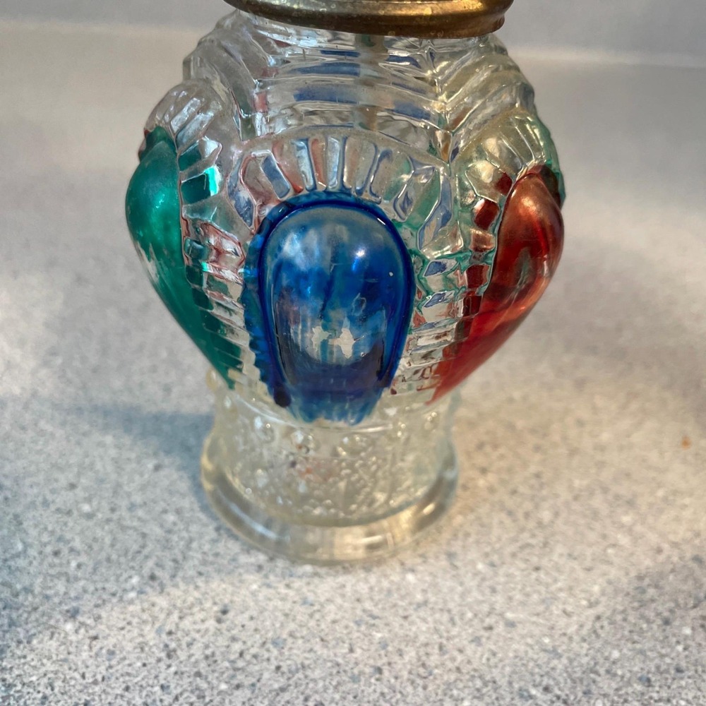 Pair of Vintage Mini Glass Oil Lamps Red Cranberry Chimney Hand Painted Pair - Picture 12 of 13